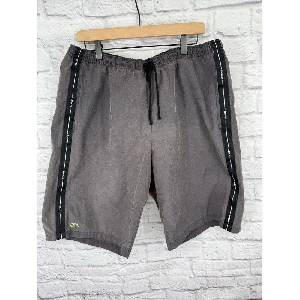 Lacoste Mens Charcoal Gray Logo Tape Swim Trunks Board Shorts‎ Size 7/2XL